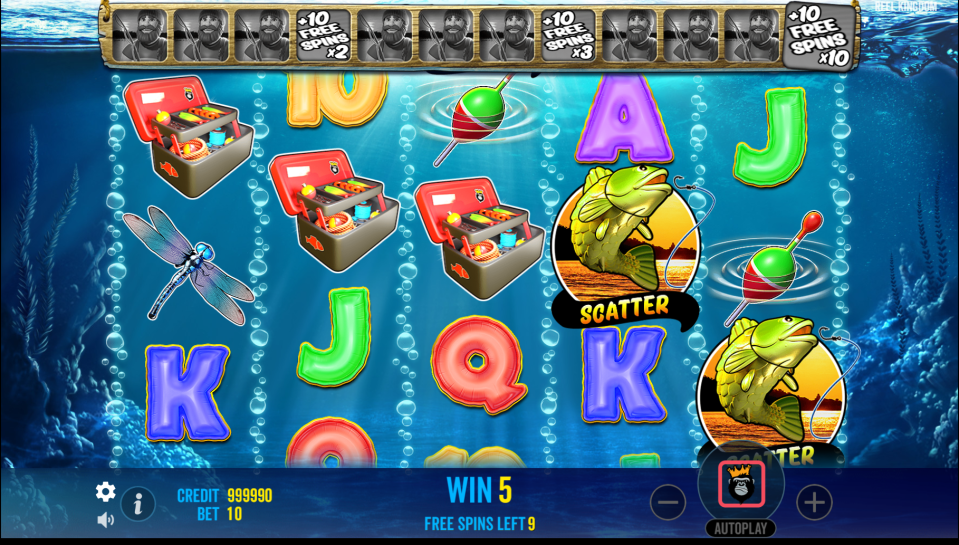 Big Bass Bonanza free spins bonus round with wild collection